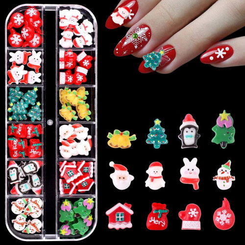 Julnagelkonstset 3D-resin vinterdesigner 12 delar
