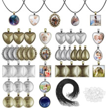 Schmuck-DIY-Set, beschichtete Anhänger, Glassteine, Wachsseil, 90 Stück