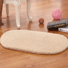 Alfombra de baño ovalada beige antideslizante, gruesa y absorbente, 1 pieza.