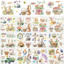 Transferencias adhesivas de Pascua: conejo, huevo, flor (12 unidades)