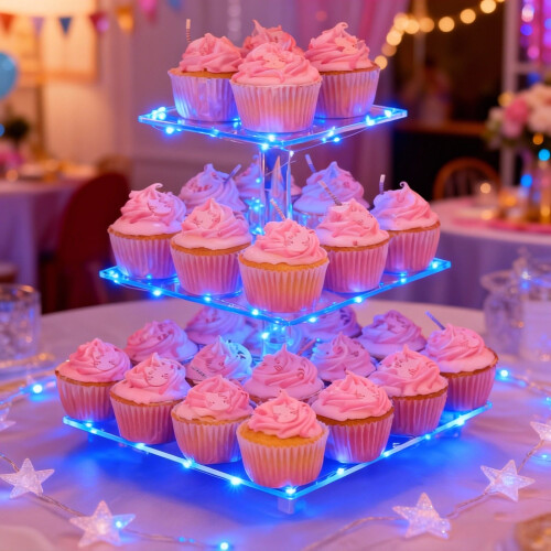Σταντ για Cupcakes 3 Επιπέδων από Ακρυλικό με Φωτισμό LED – Βάση για Επιδόρπια 2