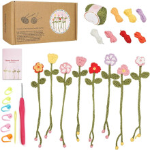 Haakpakket voor beginners met 8 bloemenboekenleggers