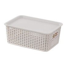 Plastic Storage Baskets with Lid – Lidded Knit Organizers for Shelves, Drawers, Desktop, Closet, Playroom, Classroom & Office