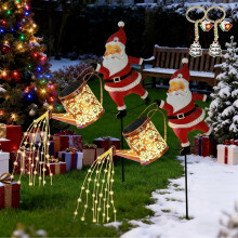 Solar Christmas Kettle Lights with Santa and Watering Can