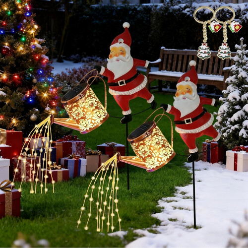 Chaleira elétrica de Natal com luzes, Papai Noel e regador.