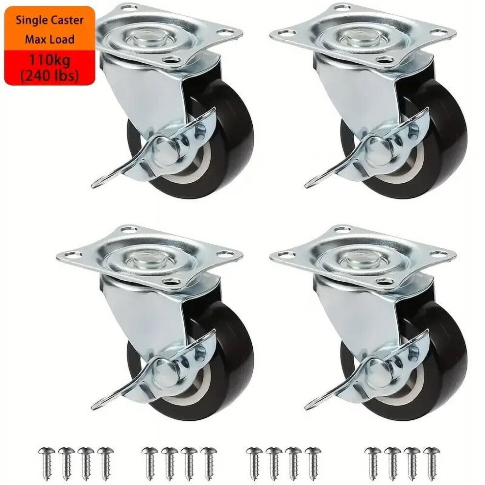 2" Heavy Duty Caster Wheels Set Of 4 Â Orange Polyurethane, Top Plate Swivel With Brake, Locking Casters For Furniture & Workbench 9558633974737