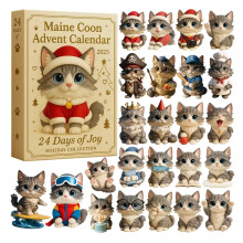 Calendrier de l'Avent Maine Coon - 24 pendentifs de Noël en acrylique