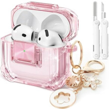 TPU AirPods4 tok biztonsági zárral és tisztítókészlettel, rózsaszín
