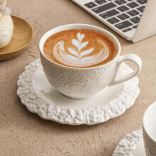 2-Piece Ceramic Tea Cups & Saucers, Stackable Espresso Cups, Compatible with Coffee, Latte, Americano, Tea
