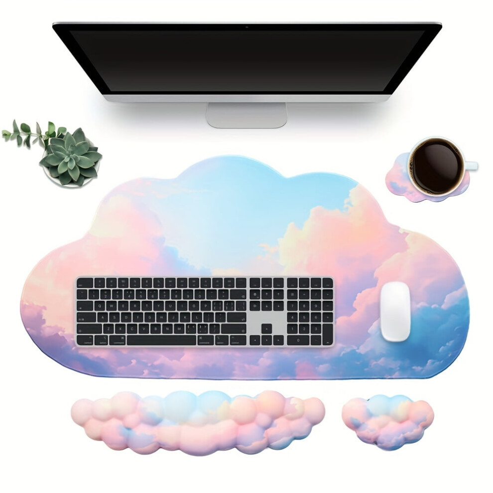 Cloud-Shaped Ergonomic Mouse Pad Set With Keyboard, Mouse, Wrist Rest & Coaster For Comfort And Productivity 9418476634710