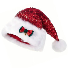 Bonnet de Père Noël en peluche à paillettes et sequins, taille adulte, 45 x 32 cm (17,7 x 12,6 pouces)