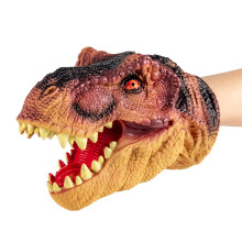 Realistic Dinosaur Hand Puppet Toy, Flexible Rubber with Movable Mouth, Educational & Interactive Play, Gift for Kids & Adults (Brown, 6.7x3.5x4.3in)