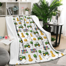 Cartoon Tractors Hay Bales Blanket Soft Lamb Wool 50x60 Inch