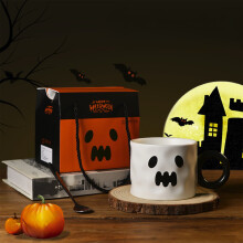 Halloween Ceramic Mug with Spoon, Funny Coffee Tea Cup for Hot Drinks, Cute Drinkware for Home Office Halloween Decorations and Gifts