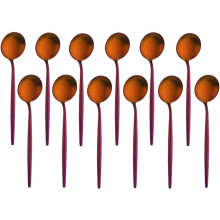 BUY&USE 12pcs Stainless Steel Espresso Spoons, 5", Reusable Flatware Set for Home/Restaurant/Party – Rainbow Red, compatible with standard espresso
