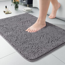 Luxury Bathroom Rug Shaggy Bath Mat 24 x 17 Inch, Washable Non Slip Bath Rugs for Bathroom Shower, Soft Plush Chenille Absorbent Carpets Mats, Gray