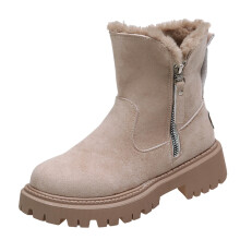 Womens Snow Boots Warm Real Wool Lined Leather Winter Boots Comfortable Cosy Waterproof Snow Boots forOutdoor Walking,Beige,6