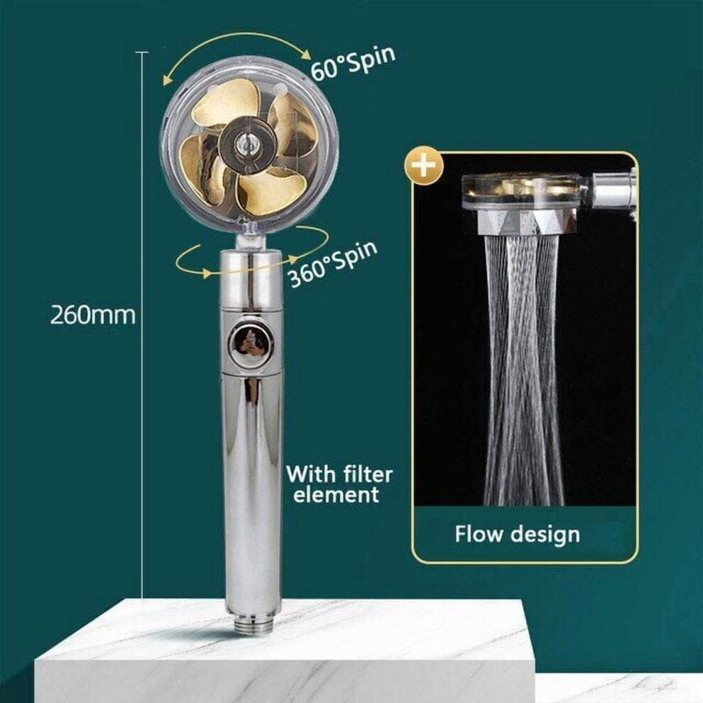 High Pressure Shower Head Adjustable 360  Rotation Turbine Water Saving Shower