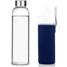 Bouteille d'eau en verre, 360 ml/420 ml/550 ml, gourde de sport avec couvercle en acier inoxydable et sac de protection pour les voyages, la salle de