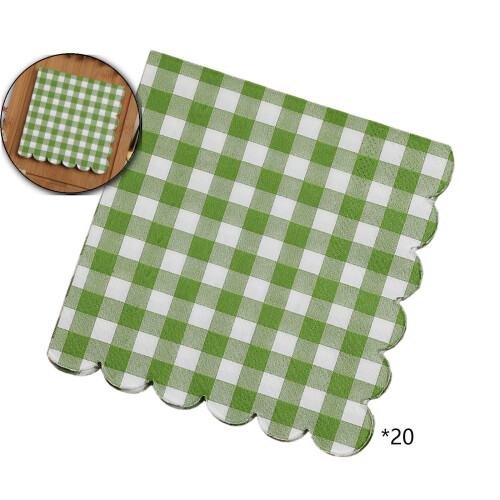 20 grønne, kammuslede gingham-papirservietter