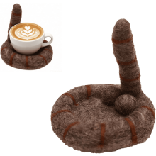 Conjunto de 4 porta-copos de feltro marrom em formato de bumbum de gato, feitos à mão.