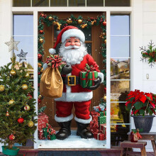 Décoration de porte d'entrée de Noël avec élastique, 90 x 200 cm, compatible avec les décorations de Noël 2025