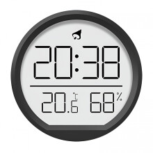 DESIGNICE Round Digital Wall Clock 7.4cm, Battery Operated, 12/24H, Temp & Humidity Display, Stylish Black – Compatible with Office