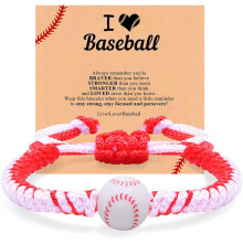 Adjustable Handmade Braided Rope Silicone Bead Wristband – Soccer/Baseball/Basketball Bracelet Gift for Kids 6-16, Compatible with Team Sports