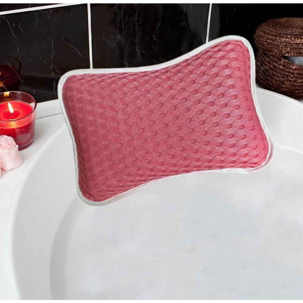 Pink Bath Pillows For Tub,Home Spa Pillows For Bathtub, Hot Tub,Head And Neck Support With 2 Strong Suction Cups,