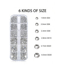 12 Grid Nail Rhinestones 1.5mm-5mm 3D Glass Crystal AB Clear Stones Gems Pearl For Nail Art DIY Decoration Flatback Charms Acrylic Nails Supplies