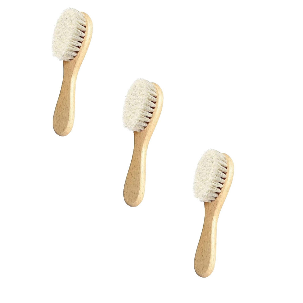 3pc Wooden Handle Baby Hair Brush with Goat Bristles - Gentle Brush for Newborns & Toddlers