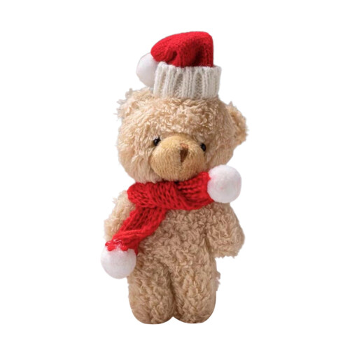Weihnachtsbär-Plüschtier mit Weihnachtsmannmütze und Schal, 16 cm