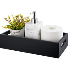 Panier de salle de bain en bois noir pour réservoir de toilettes – Organisateur de rangement avec poignée, compatible avec les réservoirs