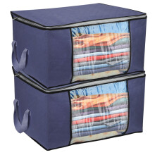 Lot de 2 sacs de rangement pour vêtements, grande capacité 90 L, pliables, avec tissu épais, fenêtre transparente et double fermeture éclair.