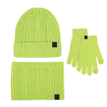Unisex-Strickset aus Mütze, Schal und Handschuhen, Grün