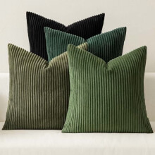 Capas de almofada estilo boho farmhouse em veludo cotelê verde neutro, 45x45 cm