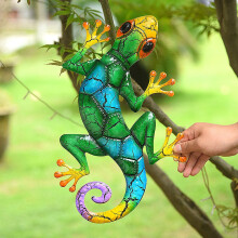 Grande décoration murale gecko en métal fait main – Sculpture de lézard imperméable et durable pour l'intérieur et l'extérieur, facile à