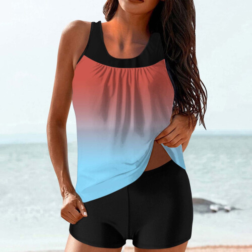 Women's high-waisted swimsuit set gradient racerback top