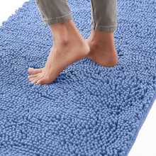Tapis de bain 30x20, chenille épaisse avec envers en caoutchouc, microfibre à séchage rapide, lavable en machine, bleuet – Compatible avec les