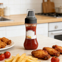 Black 5 Hole Squeeze Condiment Bottle Leak Proof Ketchup Mayo Dispenser with Precision Nozzle Scale 7.9 inch