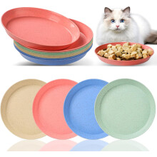 8 Pcs Whisker Fatigue Cat Bowls, 6 Inch Shallow Cat Food Dish Wide Cat Feeding Bowls, Wheat Straw Pet Plate for Kittens and Short Legged Cat