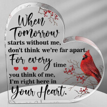 Red Cardinal Sympathy Gift – Acrylic Heart Memorial Table Centerpiece for Loss of Loved One (Novelty Style)
