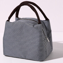 Boîte à lunch isotherme en tissu Oxford rayé, étanche, sac de pique-nique portable pour le bureau/l'école – Bleu marine