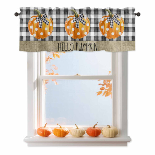Pumpkin Valance Orange Plaid 54x18in Light Filtering