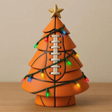 Football-Shaped Christmas Tree Decor with Colorful Lights & Gold Star Topper – Compatible with Game Room, Man Cave, Sports Fan Gift