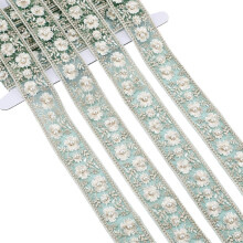 Panglică Jacquard verde, broderie, dantelă cu perle, brodate, țesute, florale, cu mărgele, Oganza, tul transparent, panglici pentru aplicații