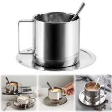 Coffee Cup, 280ml/9oz Stainless Steel Insulated Espresso Cups Double Walled Mugs Milk Tea with Spoon Saucer Drinkware for Latte Tea