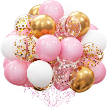Kit de 62 ballons en latex rose et or à confettis (30 cm), compatibles avec l'hélium, pour la décoration de mariages, anniversaires, fêtes
