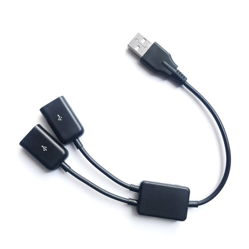 Cable divisor USB en Y macho a 2 hembras para carga y datos.