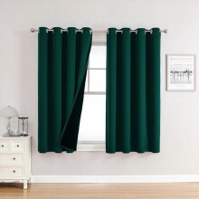 Rideaux occultants 100 % pour chambre à coucher, œillets thermiques isolants, 2 panneaux (vert forêt, 132 x 160 cm) – Compatibles avec les